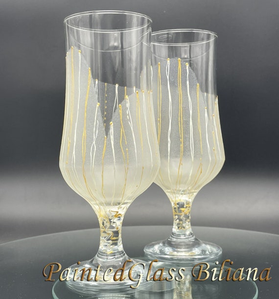 Set of 2 Hand Painted beer glasses Calla