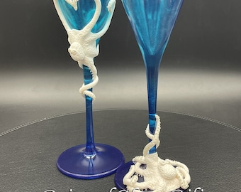 Octopus wedding champagne flutes, 2 pcs
