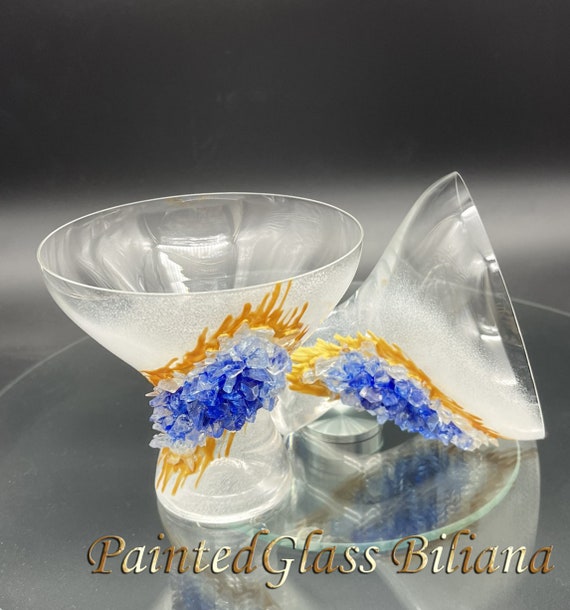 Blue geode stemless wedding champagne cocktail glasses