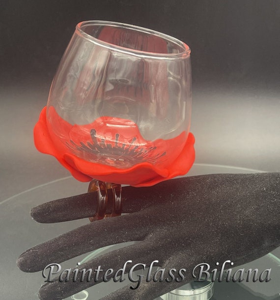 BIG ring wine glass Red poppy