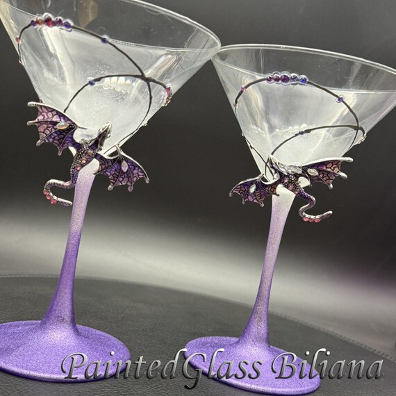 Purple dragon martini glasses, Set of 2