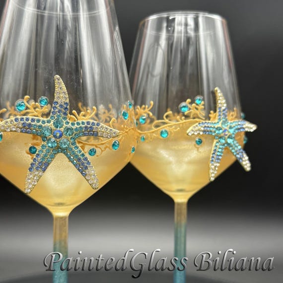 Blue starfish wine glasses