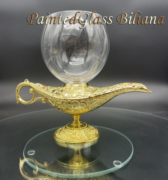 Aladdin magic lamp wine glass, gold color, fairytale wine glass