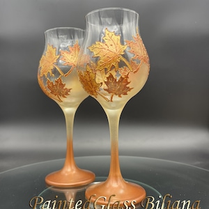 Herbst Set mit 2 Ahornblätter Gläser in Gold und Kupferfarbe