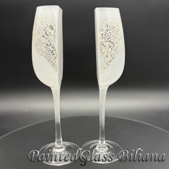 Hand painted wine glasses 2 hearts in 1, set of 2