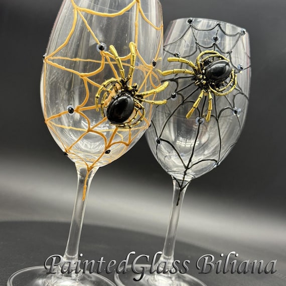 Gold black spider wine glasses