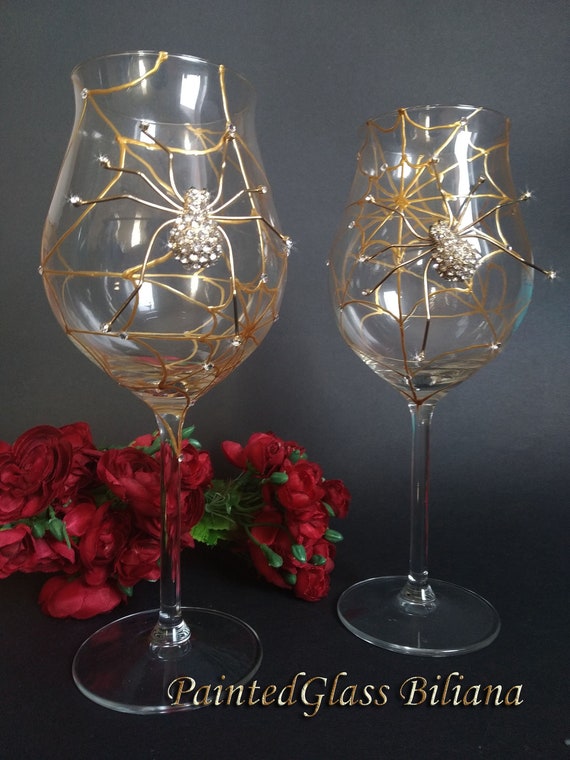 35x10cm Halloween Party Tableware Set of 4 Wine Glasses with Spider Design 35x10cm Halloween Party Tableware Set of 4 Wine Glasses with Spider Design