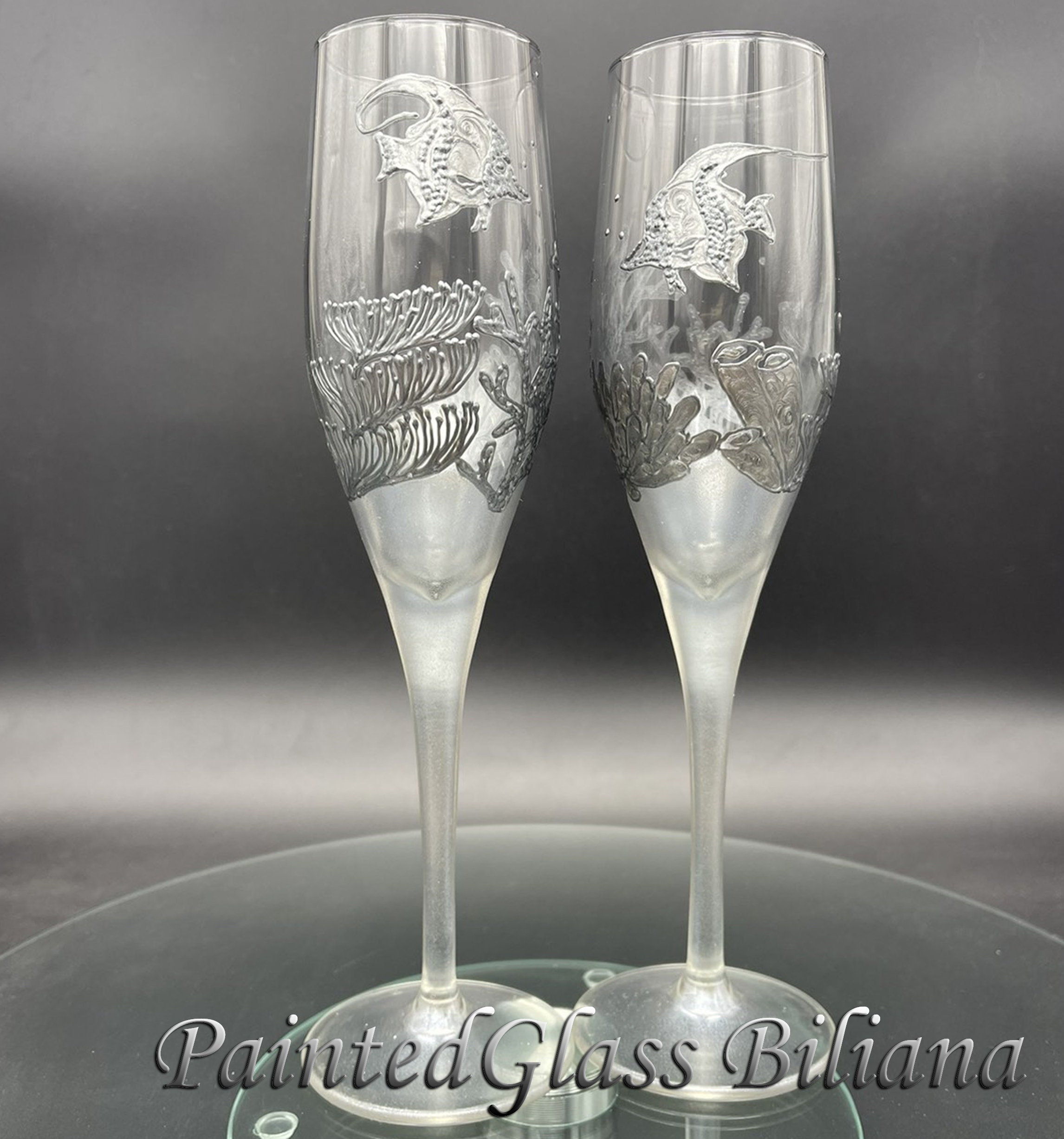 Hand Cut Mr. and Mrs. Beach Destination Wedding Champagne Flute