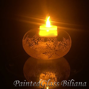 Hand painted Candle holder Gold Snowflakes