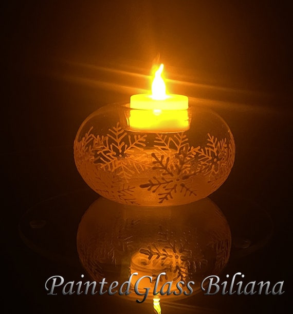 Hand painted Candle holder Gold Snowflakes