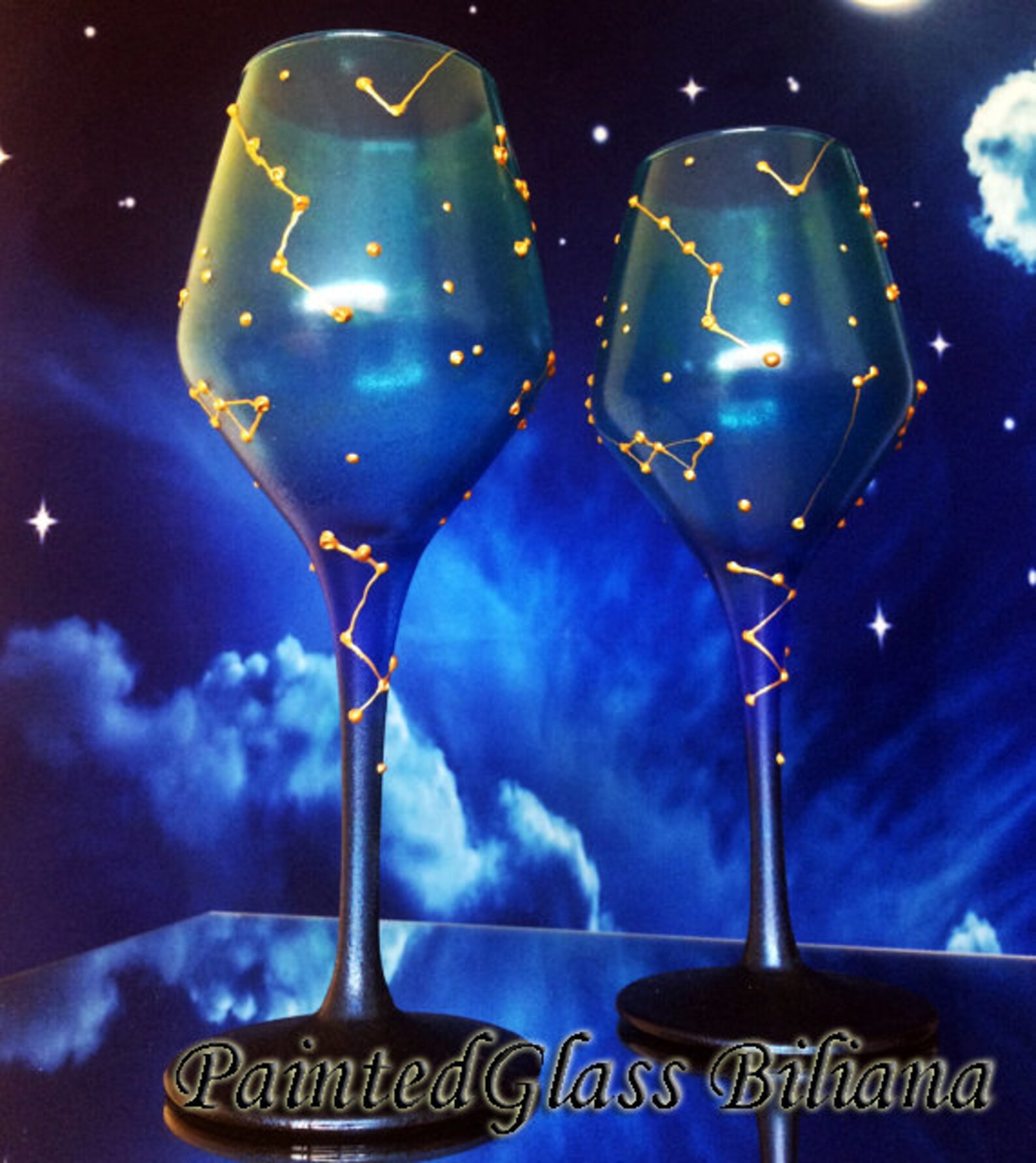 Constellations Set of 2 Hand Painted Toasting Wine Glasses Etsy