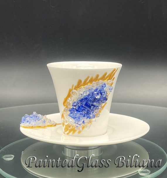 Blue geode coffee mug and plate