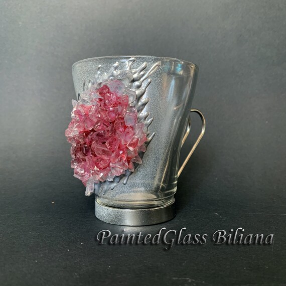 Free shipping burgundy red geode coffee mug geode coffee glass