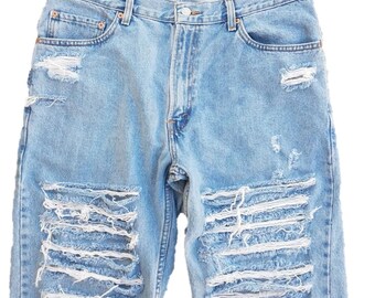 light blue ripped jean shorts