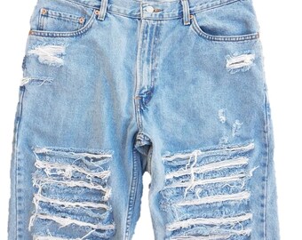 mens denim distressed shorts