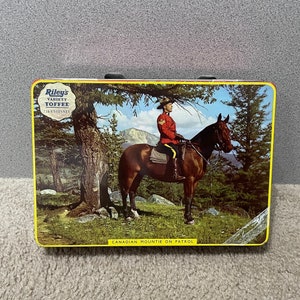 Vintage Tin, Canadian Mountie on patrol, Made in England