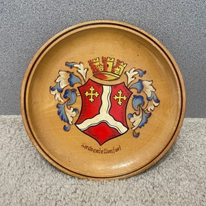 Hand painted wooden German dish, Kirchentellinsfurt