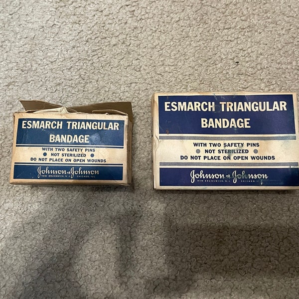 Vintage two boxes of Triangular bandages, Johnson & Johnson, 1930's