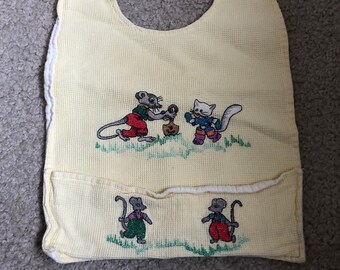 Unusual Sophisticated Hand Stitched Petite Point Cross Stitch Bagpiper On Linen Free Shipping Vintage Embroidered Baby Bib Baby Accessories Accessories Valresa Com