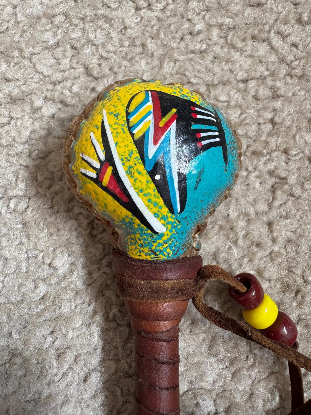 Native American Art Piece, Rattle or Musical Instrument, Painted Design ...