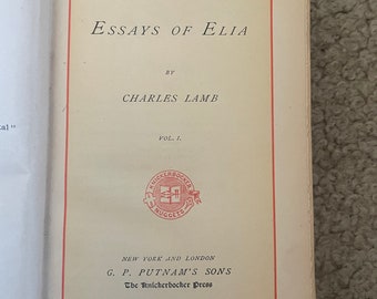 Antique Book, Essays of Elia by Charles Lamb, Vol I