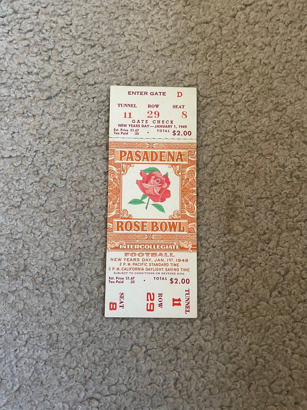 Vintage Rose Bowl Ticket 1949 Etsy