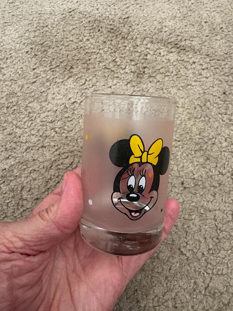 Small frosted glass tumbler featuring Minnie Mouse image 3