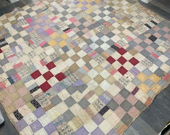 Vintage Quilt, Repurposing project, Well worn scrappy quilt