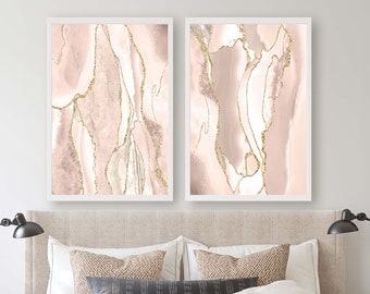 Blush Pink Gold Cheap Home Décor, Blush Pink Agate Geode Luxury Looking Home Décor, Set of Two, Light Pink Gold Home Décor, Instant Download