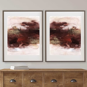 Burgundy Maroon Gold Cheap Home Décor, Burgundy Abstract, Agate Geode, Set of Two, Maroon Gold Home Décor, Instant Download