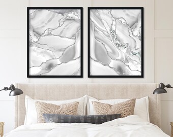 White Silver Grey Cheap Home Décor, Agate Geode Luxury Looking Home Décor, Set of Two, White and Silver Home Décor, Instant Download