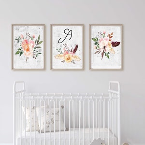 Boho Nursery and Baby shower gift, Baby Girl Nursery and Monogrammed Print