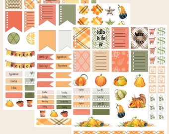 Fall Autumn Planner Stickers, Fall Pumpkin Sticker Planner Template, Stickers,  Self Instant Edit and Download