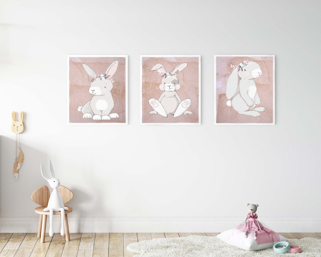 Bunny Wall Art Nursery, Nursery Wall Art, Baby Girl Woodland Nursery ...