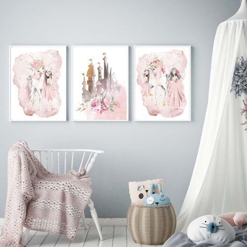 3 Print Unicorn Princess Wall Art Baby Girl Wall Art Etsy