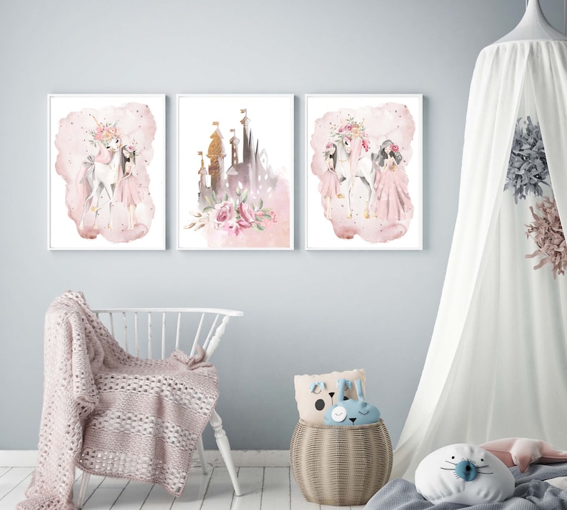 3 Print Unicorn Princess Wall Art Baby Girl Wall Art Etsy