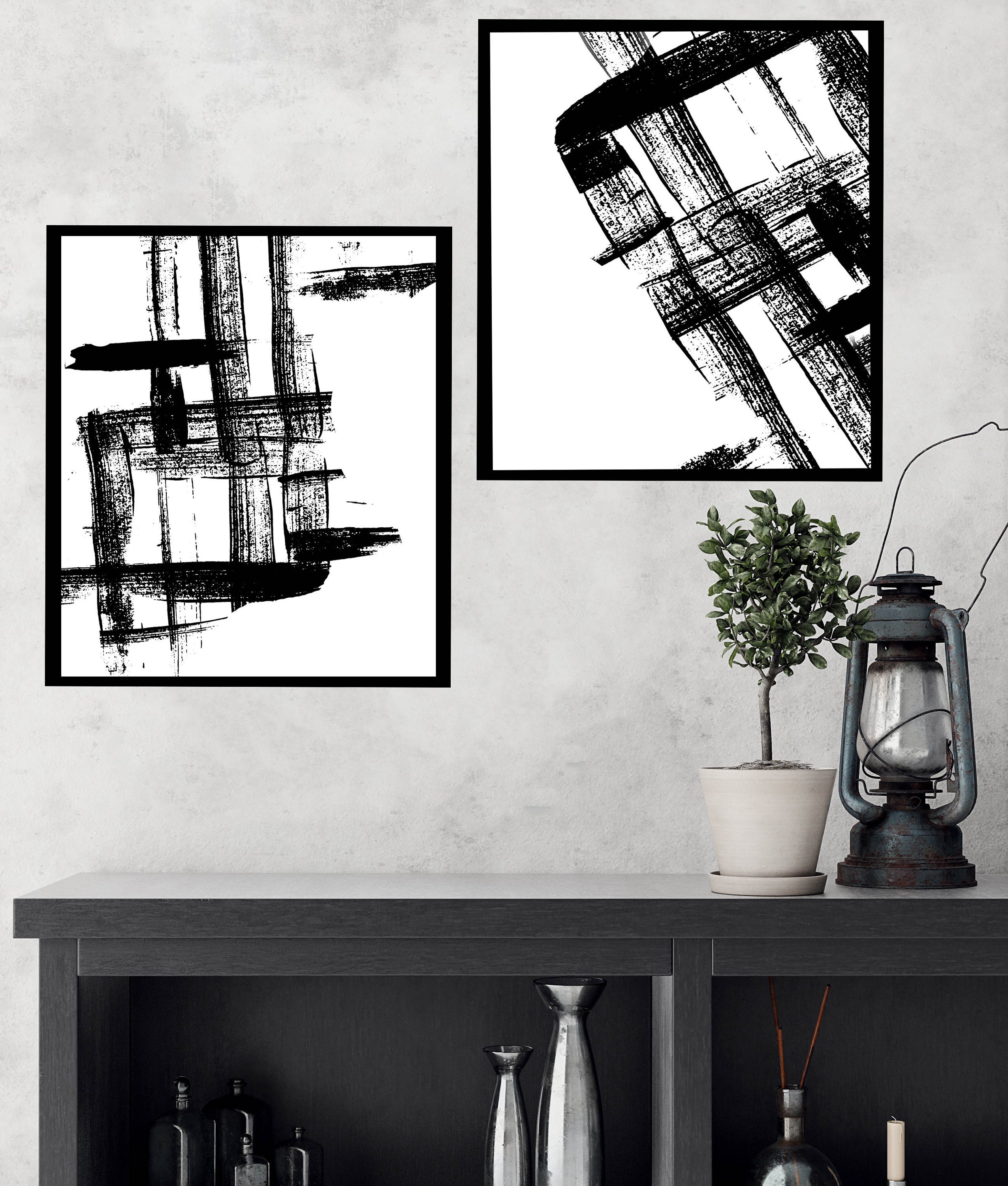 Cheap Home Decor, Black and White Abstract Wall, Urban Home Decor