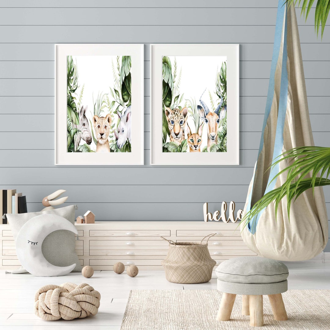 Jungle Safari Animals, Baby Boy Nursery Decor, Set of Two, Kids Room ...
