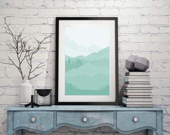 Abstract Water Color Mountains, Nordic Art and Instant DOWNLOAD