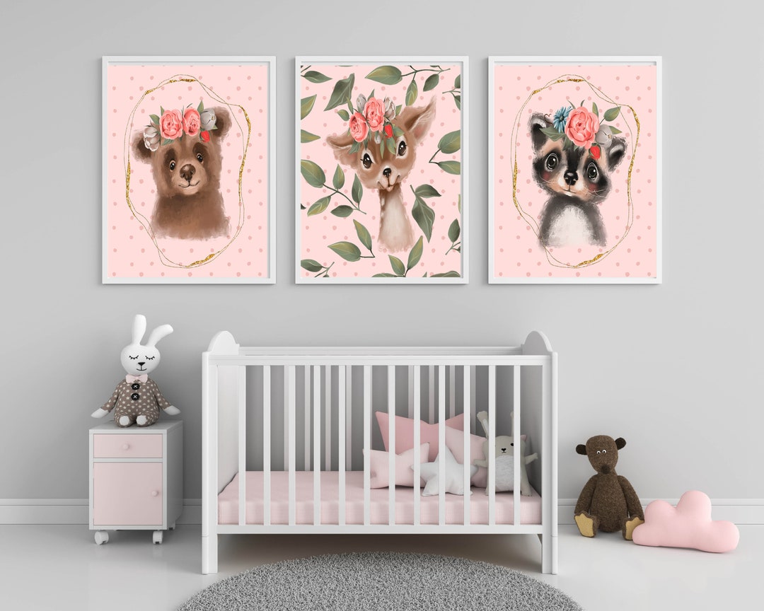 Baby Girl Nursery Woodland Wall Art, Baby Nursery Decor, Instant ...