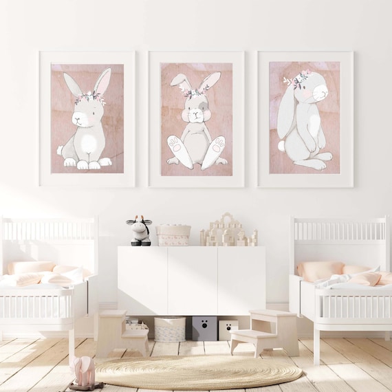Pink Bunny Baby Girl Art Cheap Kids Wall Decor Pink Nursery