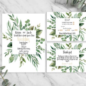 Square Boho Leaf Wedding Invitations, Leaf Wedding Invitations Template, Wedding Card, Diy Bride, Self Instant Edit and Download image 3