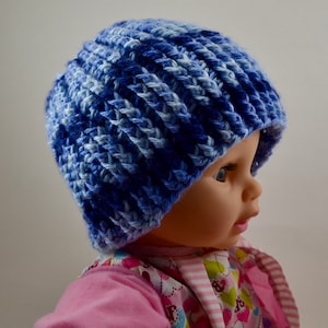 Adorable Crocheted Ribbed Hat for Baby or Toddler in Shades of Blue