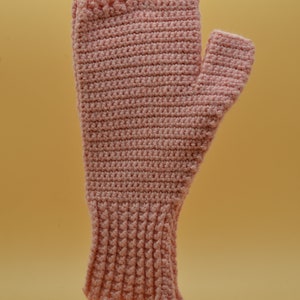 Crocheted Fingerless &quot;Texting&quot; Gloves in Peachy Pink with Upper and Lower Ribbing