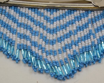 ?ELEGANTLY Beaded barrett with fringe blue and white Long Beaded Earrings, Seed Bead Earrings, Dangle Earrings  main image 4