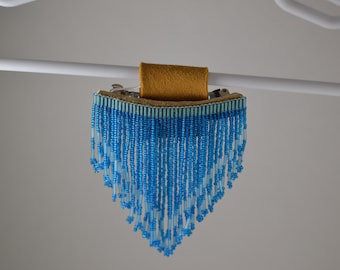 ?ELEGANTLY Beaded barrett with fringe blue and white Long Beaded Earrings, Seed Bead Earrings, Dangle Earrings  main image 2