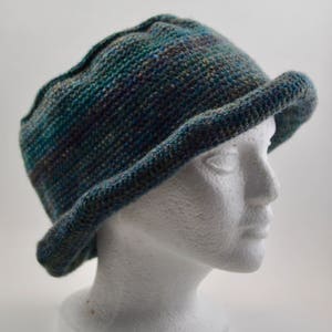Crocheted Rolled Brim Hat in Shades of Green
