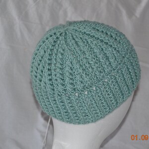 Cabled Tam Hat in Light Teal image 2