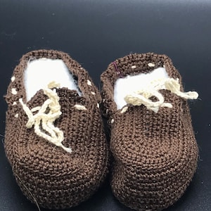 Old Fashioned Style Crocheted Brown Moccasin Style Baby Booties