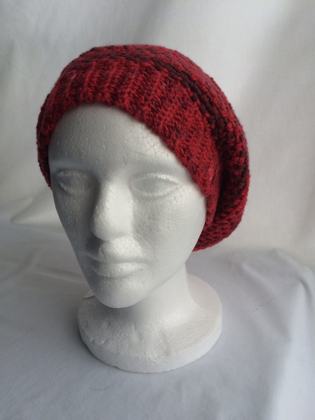 Light and Dark Red Slouchy Crochet Beret Type Hat - Etsy